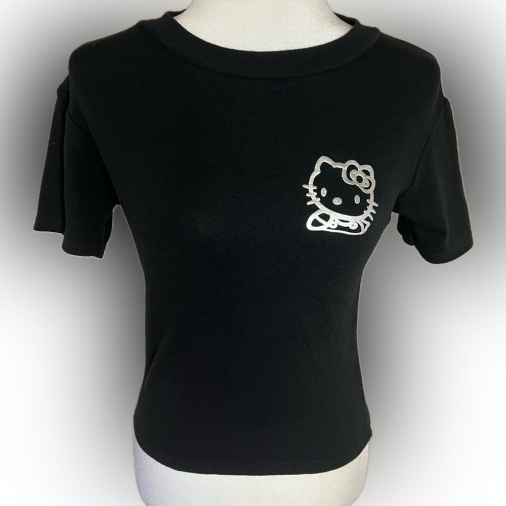 Hello Kitty Graphic Shirt Black Silver Print (Novelty) S/M EUC